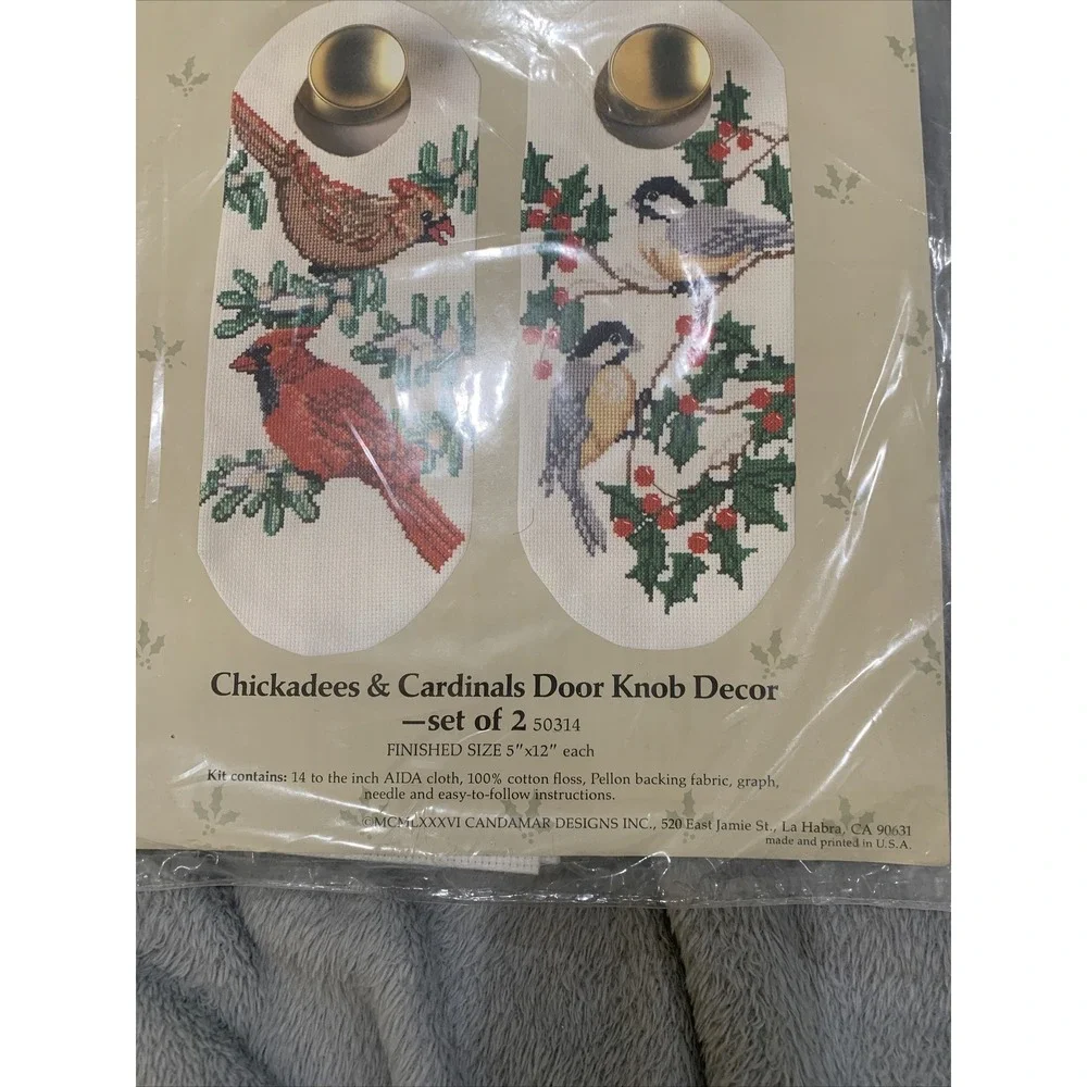 Something Special Counted Cross Stitch Chickadees & Cardinal Door Knob Decor Two